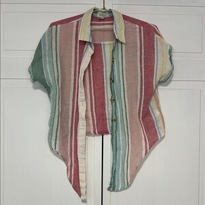 Thread & Supply Multicolor Striped Short Sleeve Button-Up